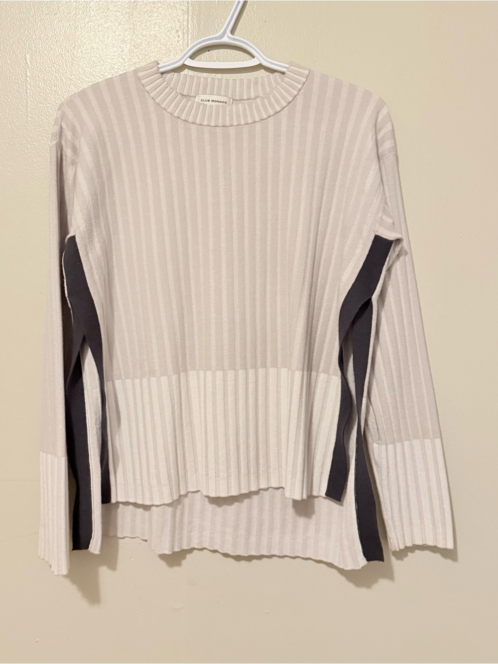 Club Monaco Two-Tone Ribbed Crew Sweater in Cream and Black